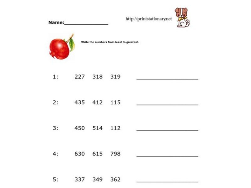 Least to Greatest Worksheet