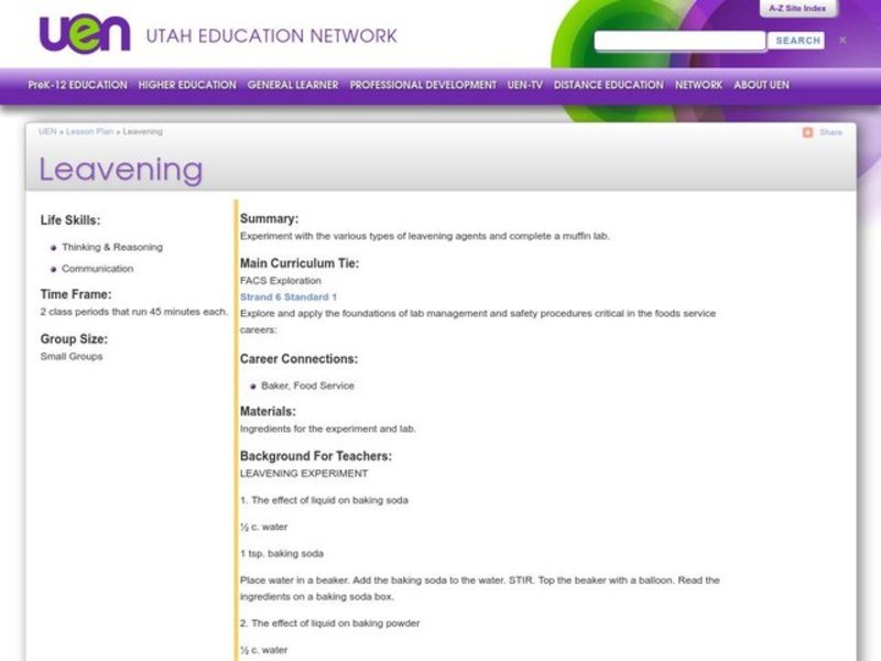 Leavening Lesson Plan