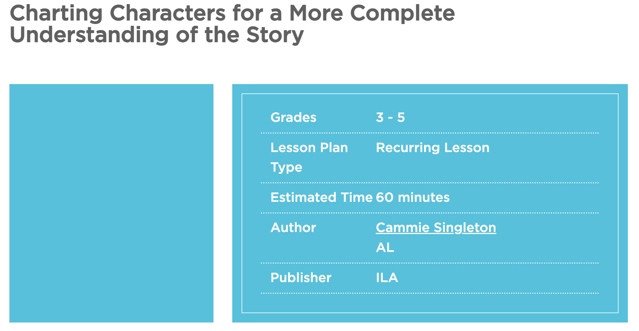 Charting Characters for a More Complete Understanding of the Story Lesson Plan