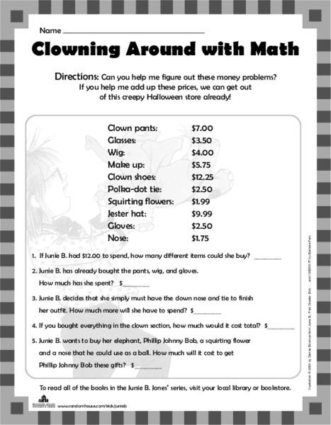 Clowning Around with Math Worksheet