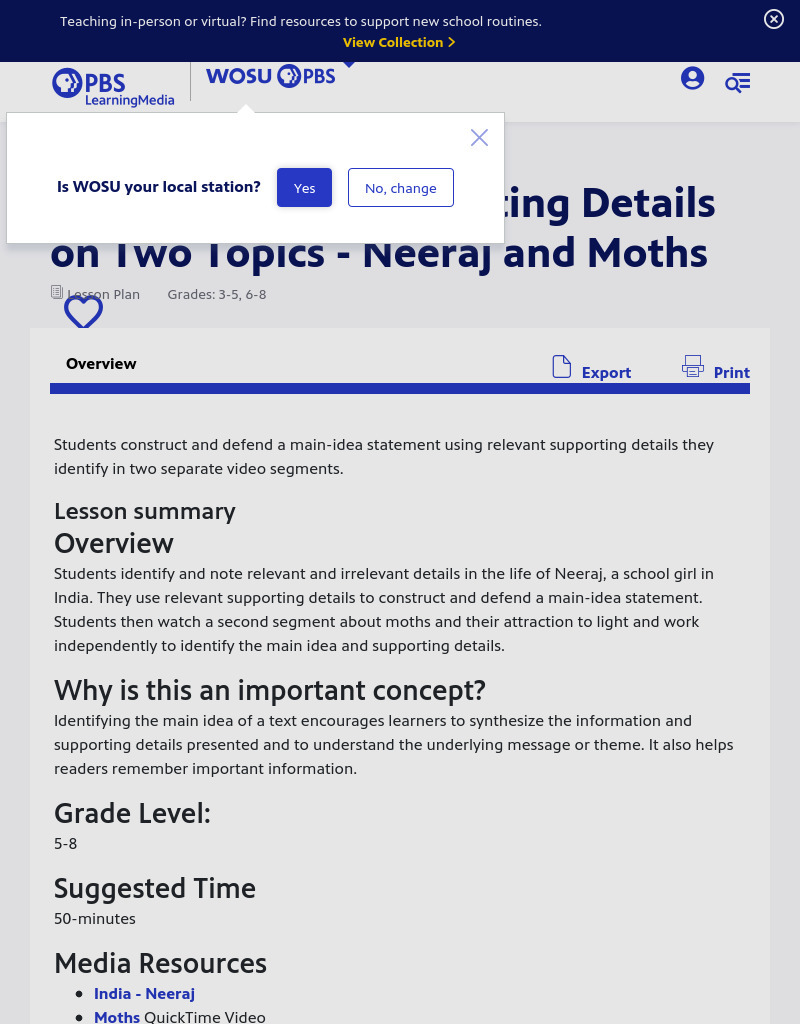 Main Idea and Supporting Details on Two Topics-Neeraj and Moths Lesson Plan