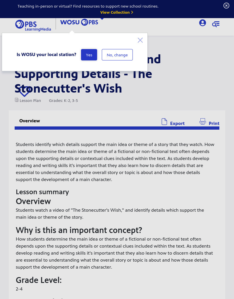 Identifying Main Idea and Supporting Details - The Stonecutter's Wish Lesson Plan