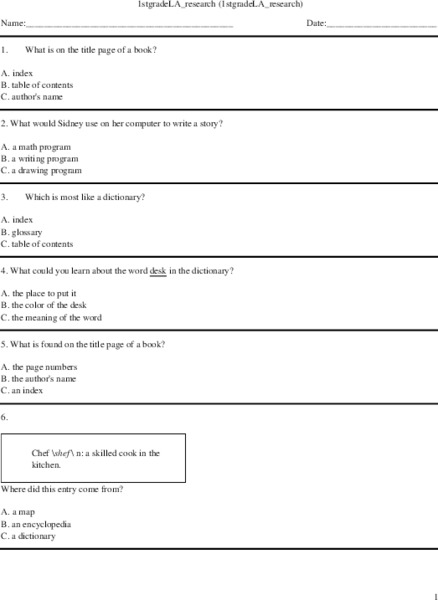 Research: 1st grade Worksheet