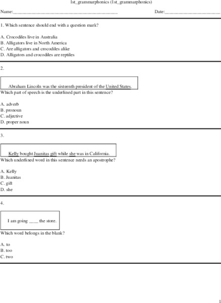 Grammar and Phonics Worksheet