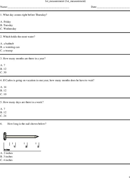 1ST _ Measurement Worksheet