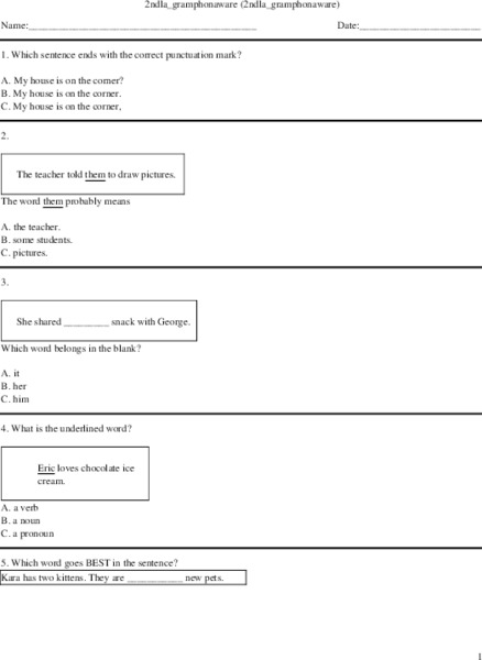 Language Arts for Grade 2 Worksheet
