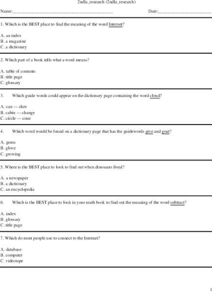 Research questions Worksheet