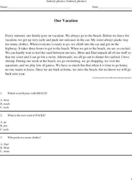 2nd grade phonics Worksheet