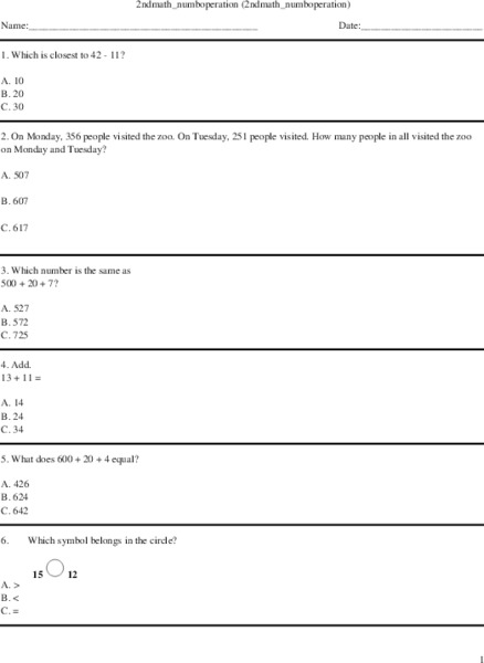2nd Grade Math Worksheet