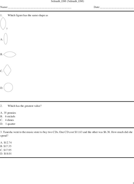 3rd Grade Math Worksheet