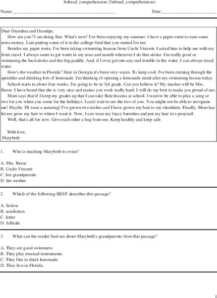 Reading Comprehension  Worksheet