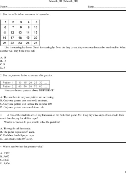 3rd grade math review Worksheet