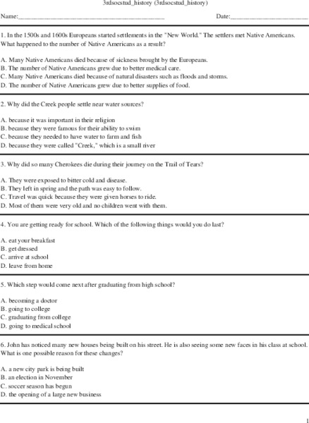 3rd grade social studies Worksheet