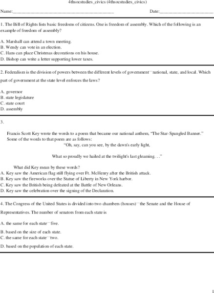 4th Grade Social Studies Worksheet