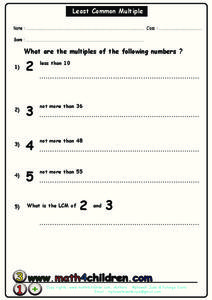 Least Common Multiple Worksheet
