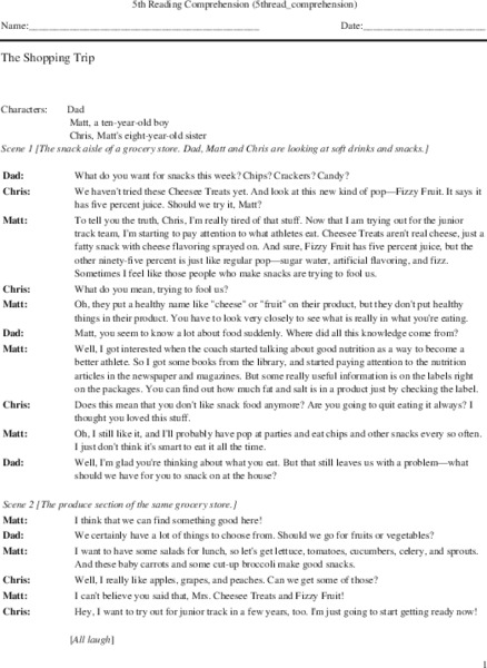 Comprehension Review for Fifth Grade Worksheet