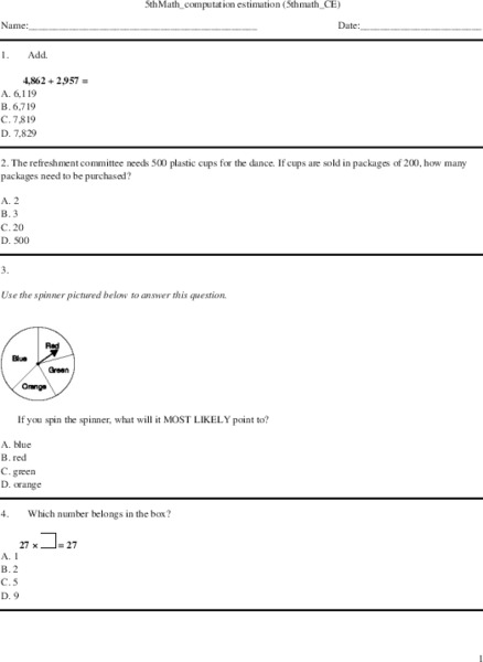 Math Computation Review for Grade 5 Worksheet
