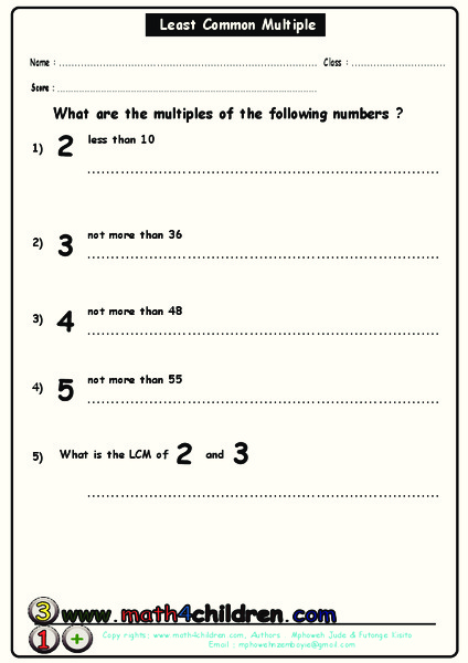 Least Common Multiple Worksheet