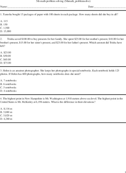 Math Problem Solving Worksheet
