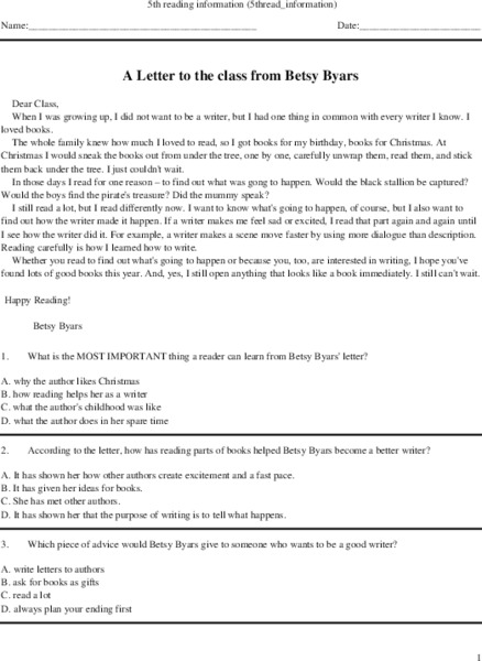 Reading Information-Grade 5 Worksheet