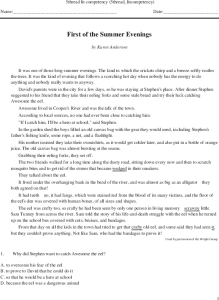 Reading Comprehension Review for Grade 5 Worksheet