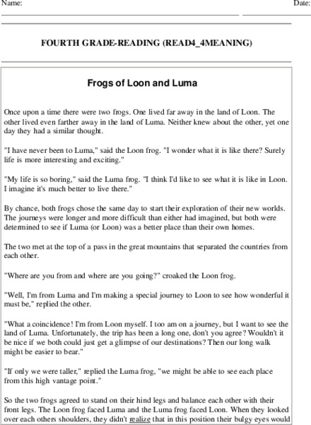 Reading Comprehension-Grade 4 Worksheet