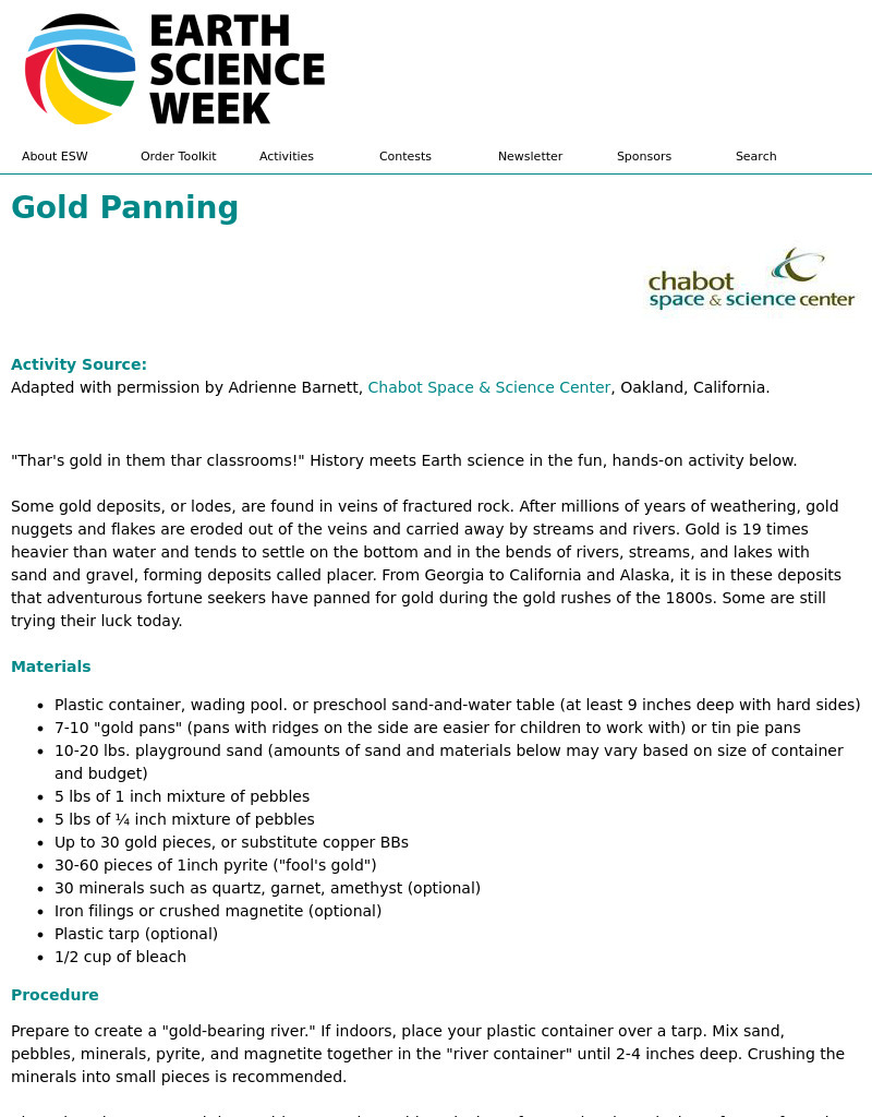 Gold Panning Lesson Plan