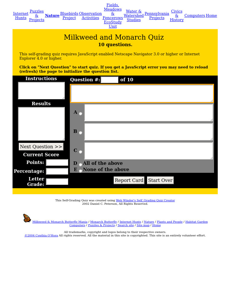Milkweed and Monarch Quiz Interactive