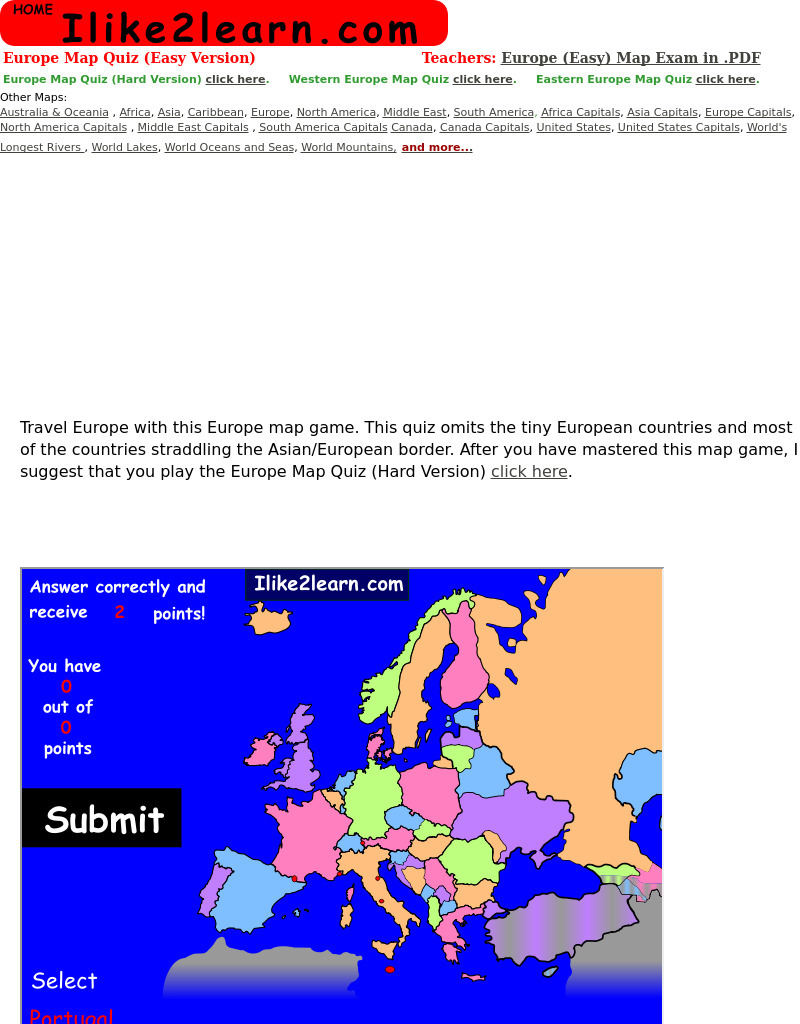 Europe Map Quiz (Easy) Interactive