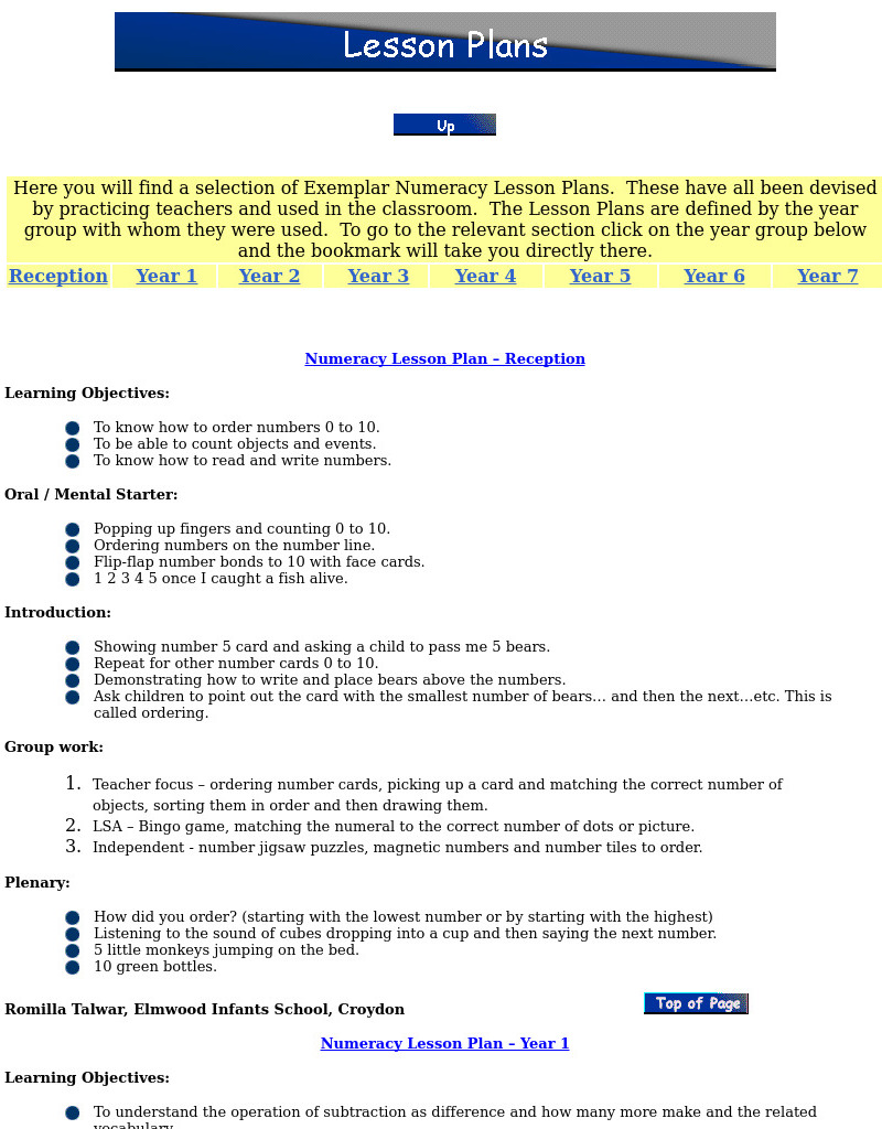 Numeracy Lesson Plan: Reception Lesson Plan