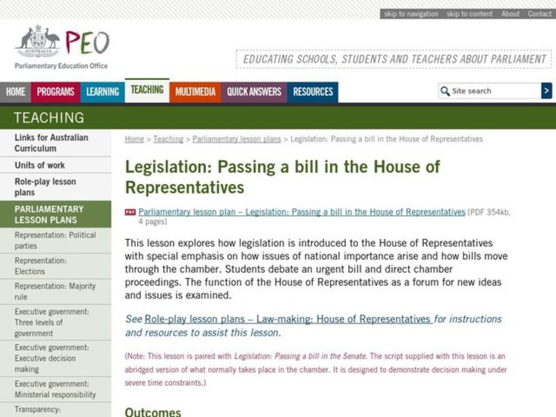 LEGISLATION: Passing a bill in The House of Representatives Lesson Plan