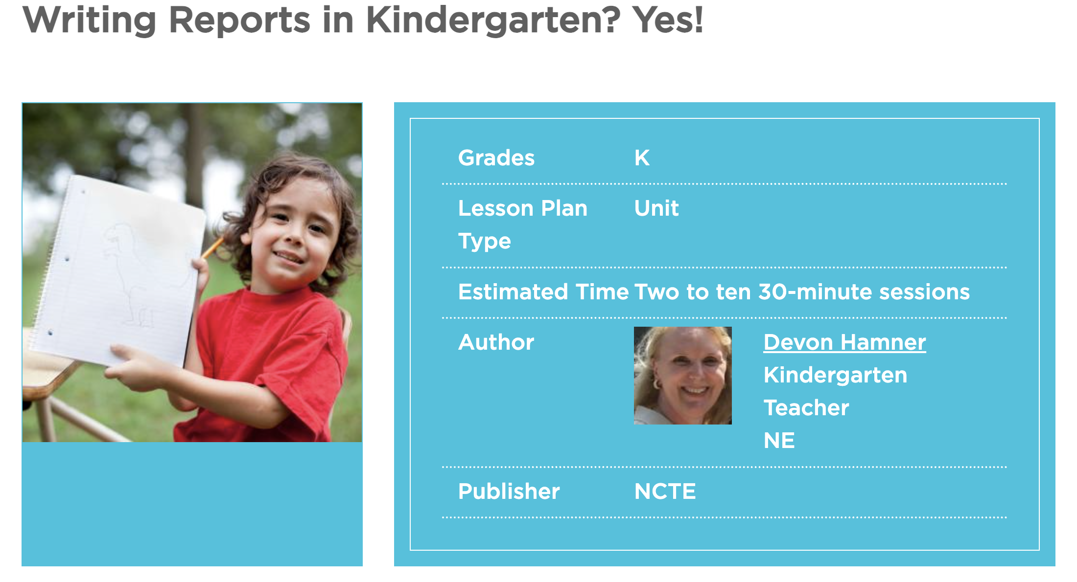 Writing Reports in Kindergarten? Yes! Unit Plan