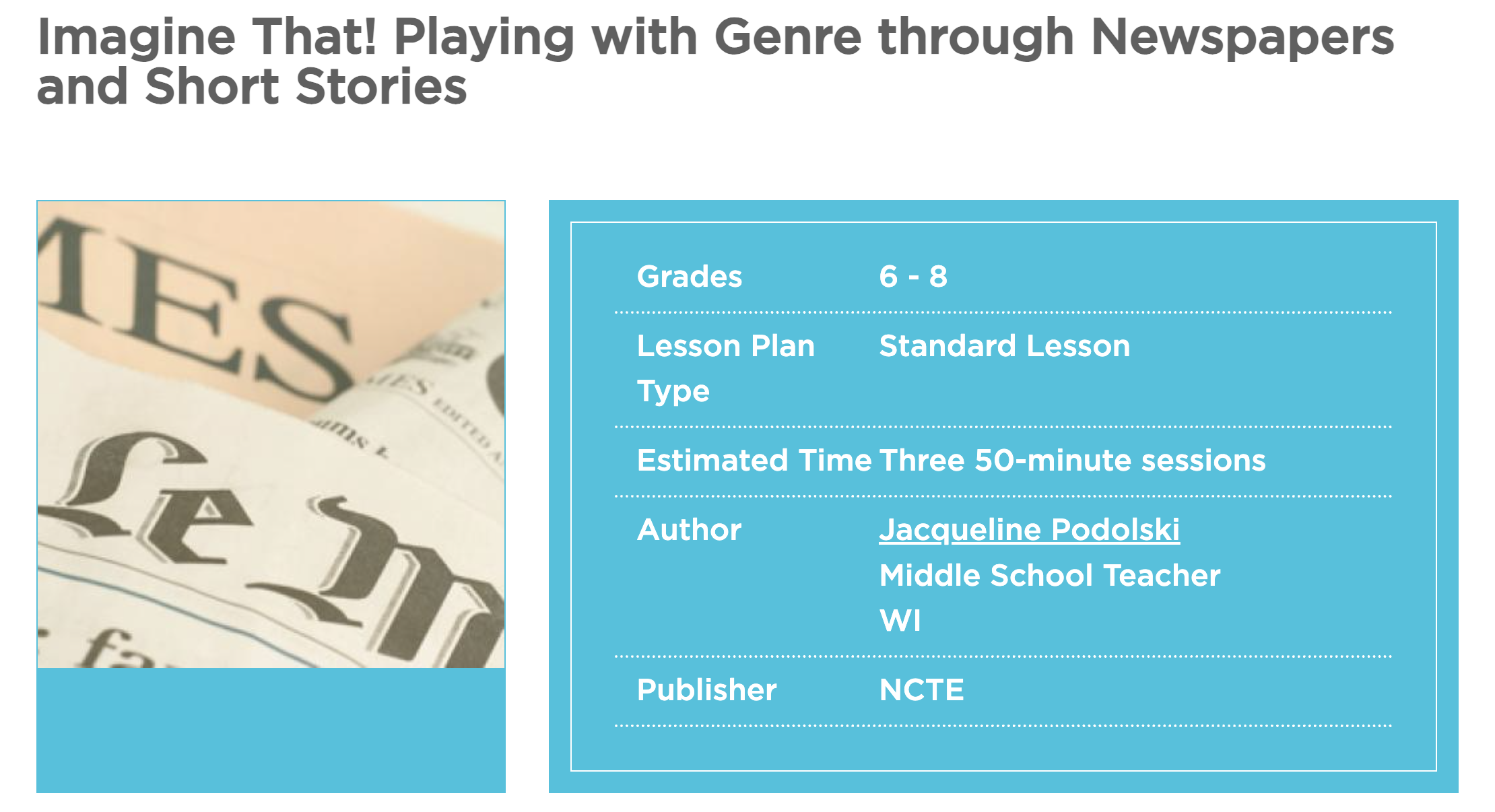 Imagine That! Playing with Genre through Newspapers and Short Stories Lesson Plan
