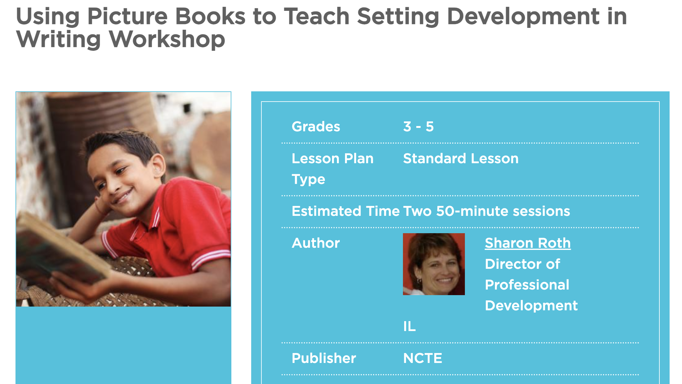 Using Picture Books to Teach Setting Development in Writing Workshop Lesson Plan