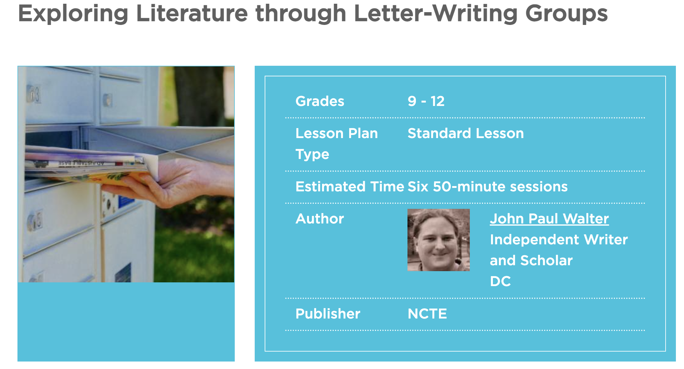 Exploring Literature Through Letter Writing Groups Lesson Plan