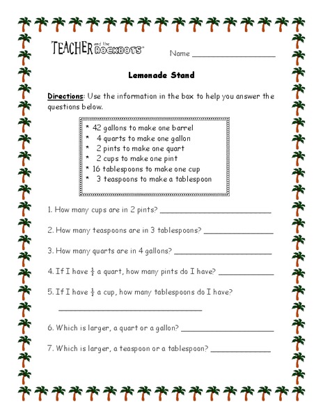 Lemonade Stand Worksheet