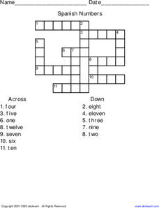 Spanish Numbers Crossword Worksheet
