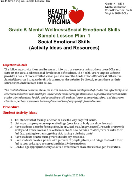 Social Emotional Skills Lesson Plan