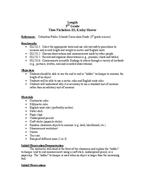 Length Lesson Plan
