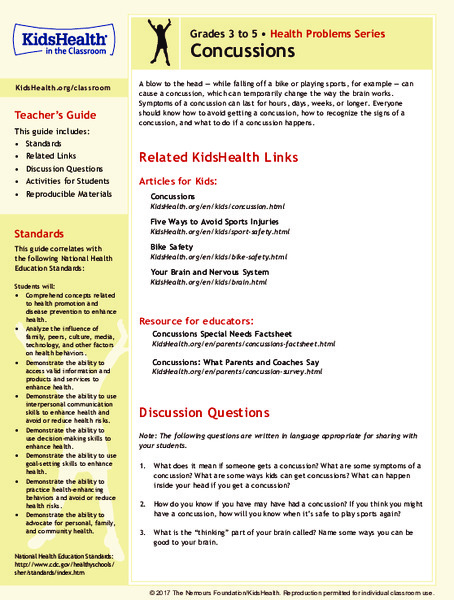 Concussions: Grades 3-5 Lesson Plan