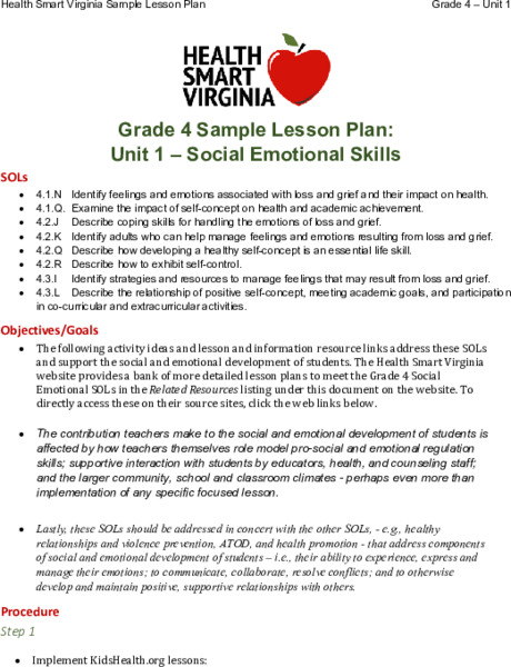 Social Emotional Skills Lesson Plan