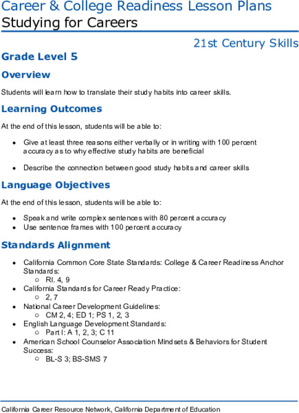 Studying for Careers Lesson Plan
