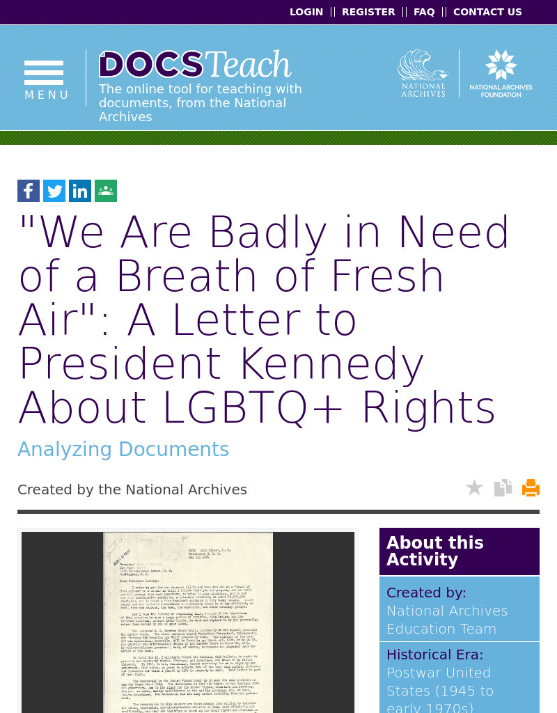 "We Are Badly in Need of a Breath of Fresh Air": A Letter to President Kennedy About LGBTQ+ Rights Interactive
