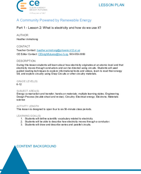 What is Electricity and How Do We Use It? Lesson Plan
