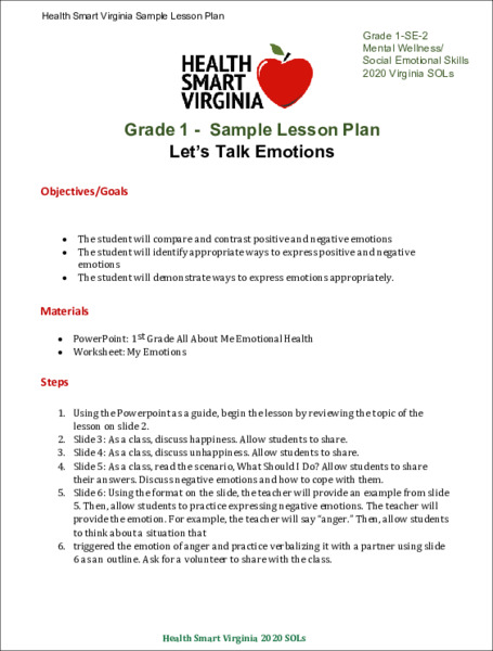 Let’s Talk Emotions Lesson Plan