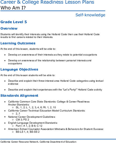 Who Am I? Lesson Plan