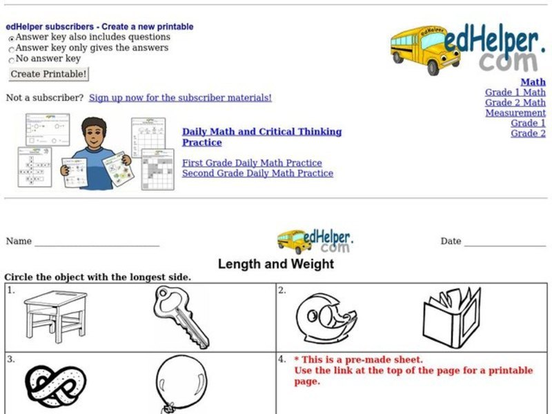 Length and Weight Worksheet