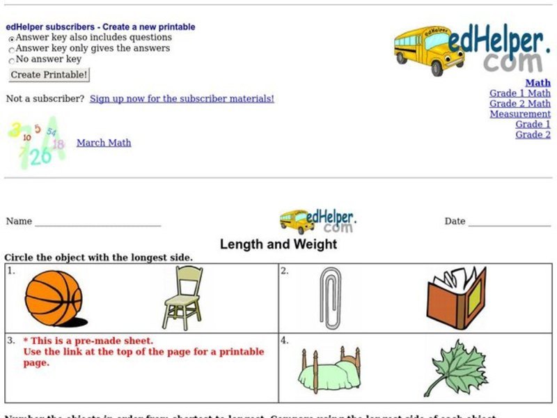 Length and Weight Worksheet