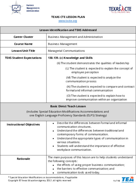 Managerial Communications Lesson Plan