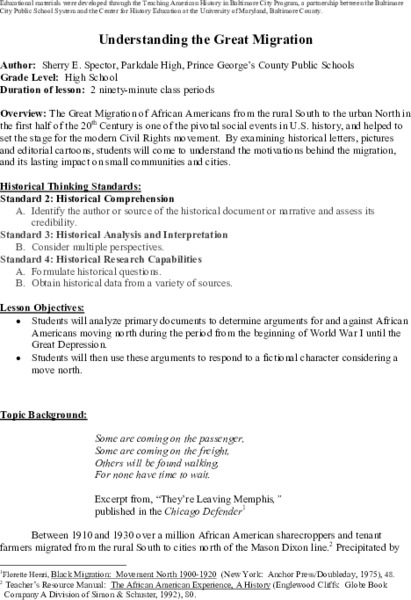 Understanding the Great Migration Lesson Plan